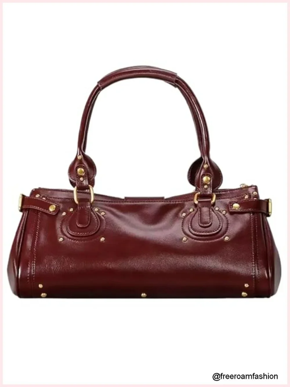PU Leather Vintage Y2K Lock East West Bag Top Handle Handbag Studded Underarm